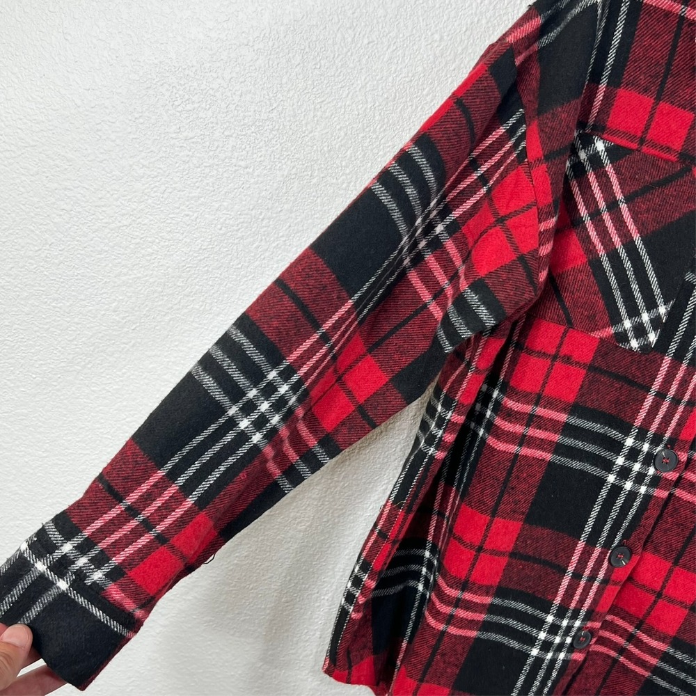 BTFBM Flannel Red Black Button Up Long Sleeve Plaid Check Women's M‎ NWT - Picture 4 of 14